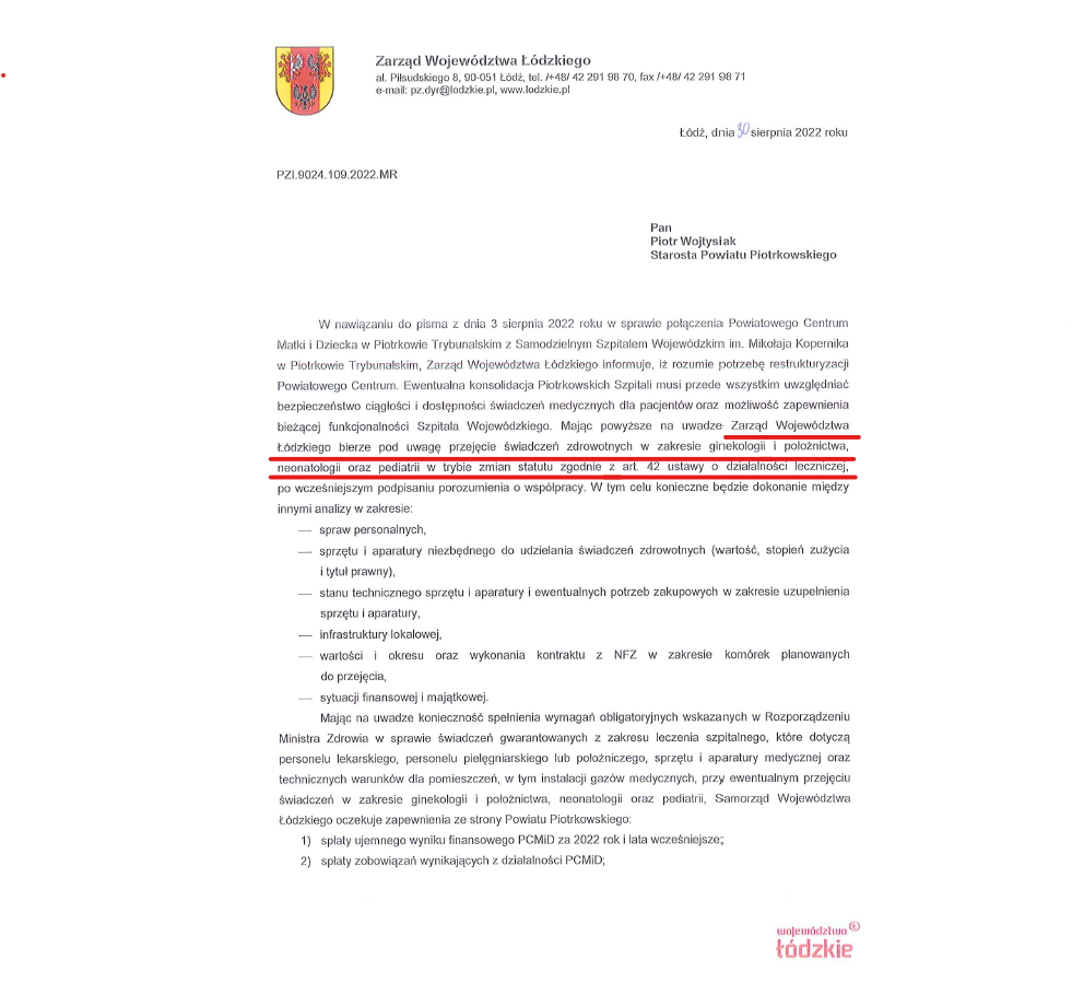 Pismo Marszałka Piotra Adamczyka