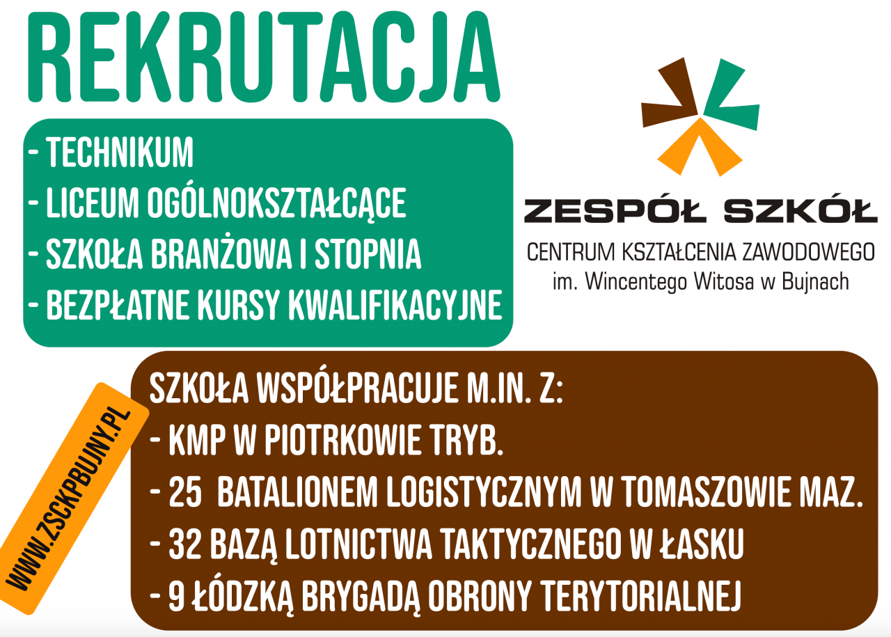 Plakat z ofertą szkoły w Bujnach