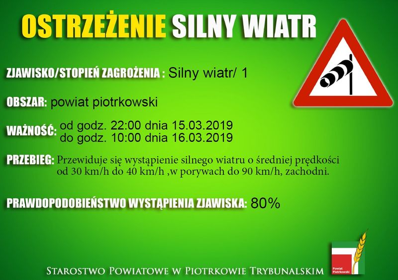 Ostrzeżenie przed silnym wiatrem