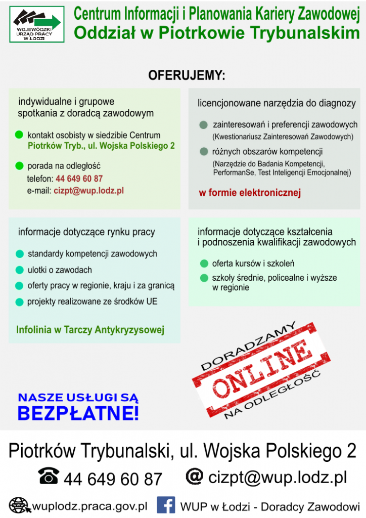 Ulotka informacyjna z ofertą Centrum