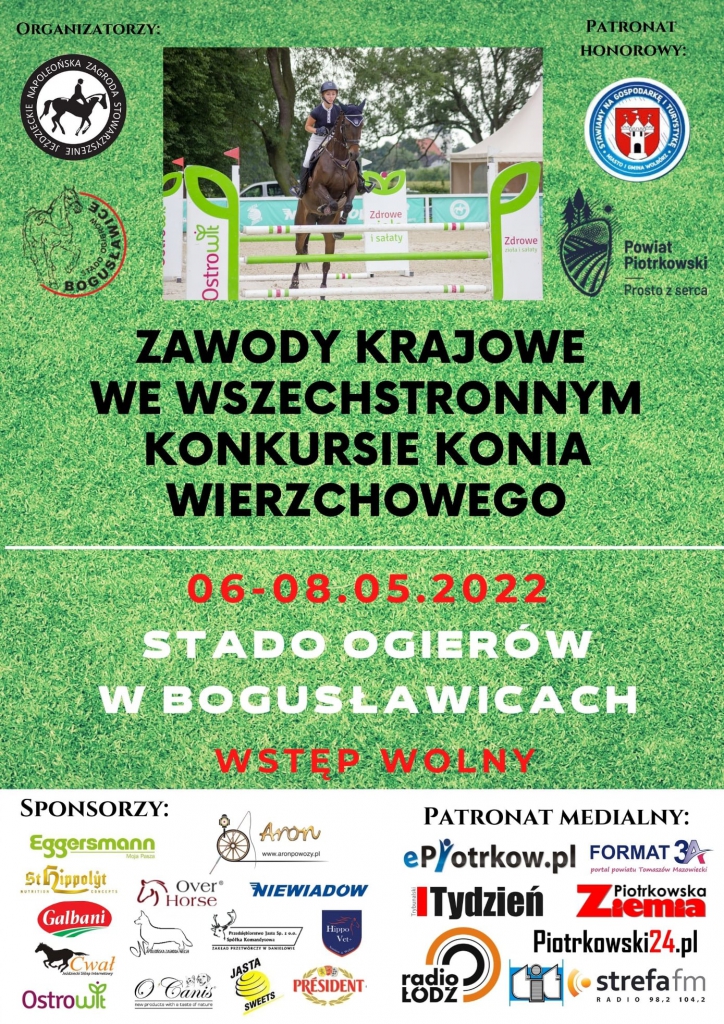 Plakat przygotowany przez organizatora Zawody Krajowe Wszechstronnego Konkursu w Bogusławicach 