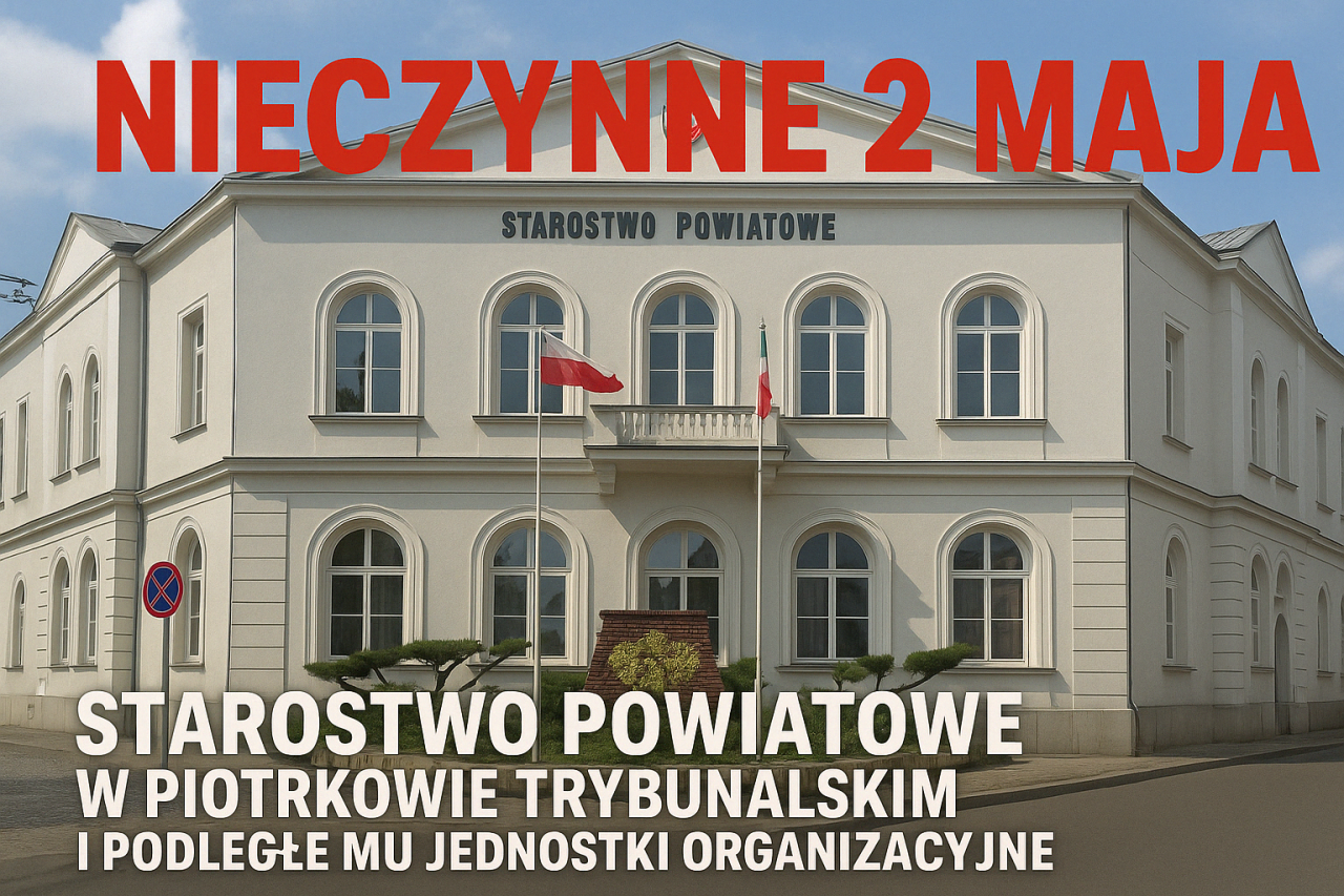 Grafika z budynkiem starostwa i tekstem opublikowanym poniżej