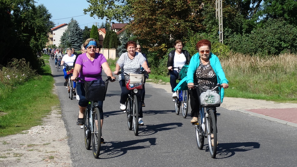 Seniorzy rowerzyści na trasie rajdu
