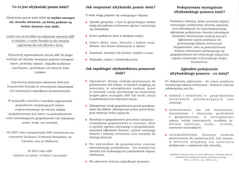 Informacja dla hodowsów trzody hlewnej - informacje o Afrykańskim Pomorze Świń