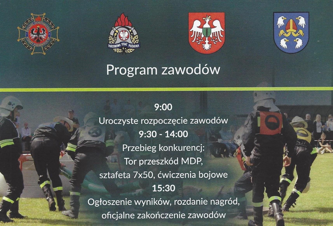 Program Powiatowych Zawodów Sportowo – Pożarniczych w Ręcznie: 9.00 – uroczyste rozpoczęcie zawodów; 9.30-14.00 – przebieg konkurencji; 15.30 – ogłoszenie wyników.