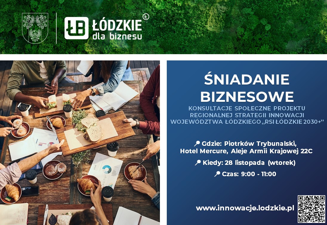 Grafika z napisem śniadania biznesowe Piotrków Trybunalski