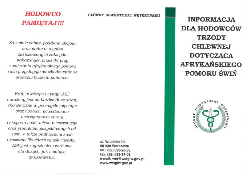 Informacja dla hodowców trzody hlewnej