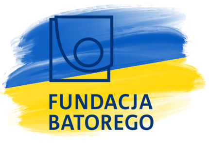 flaga ukrainy z napisem Fundacja Batorego oraz logo