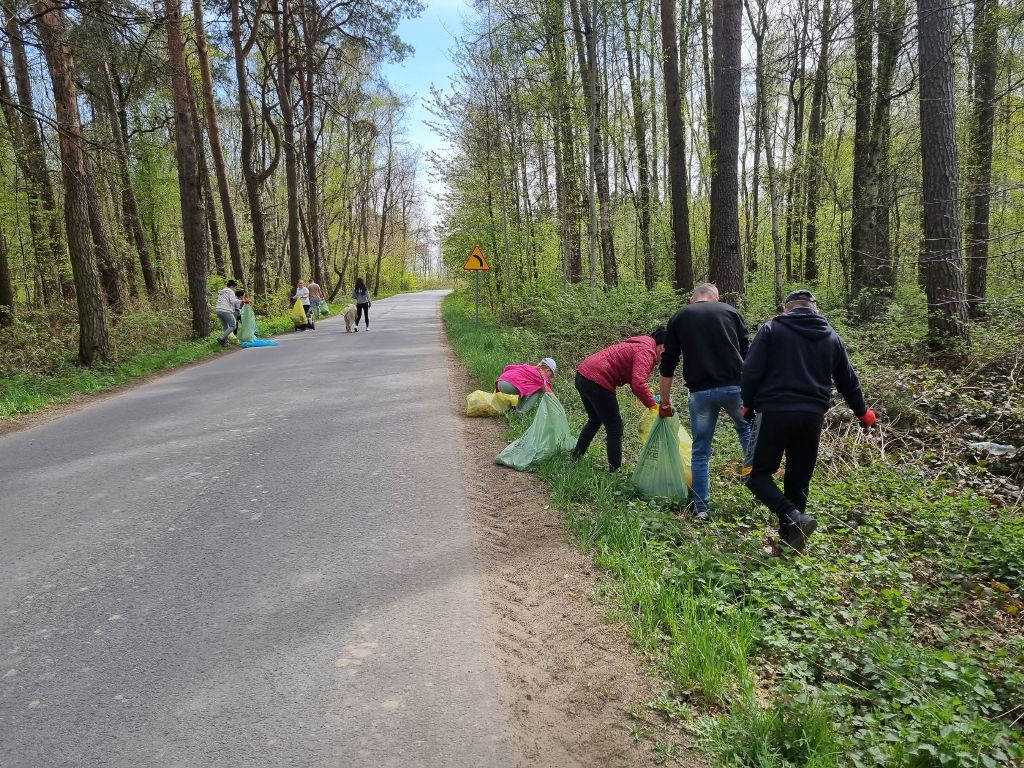 Mieszkańcy Raciborowic podczas sprzątania okolicznego lasu.