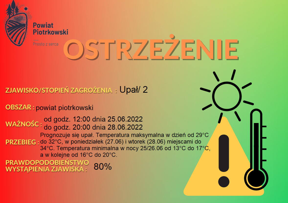 Informacja o upałach w powiecie piotrkowskim. Szczegóły w poście
